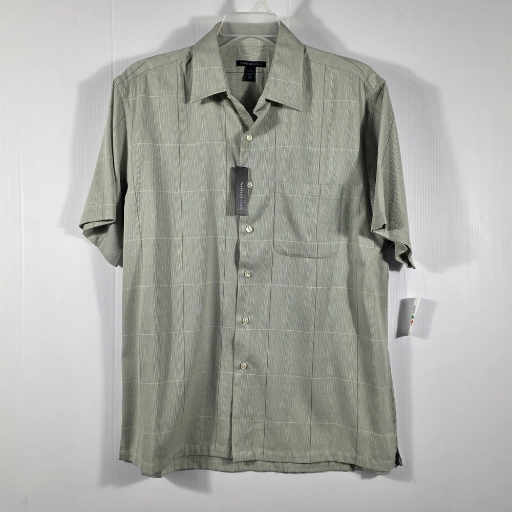 Van Heusen Studio Mens Large Sage Green Textured Bamboo Blend Button Down Shirt